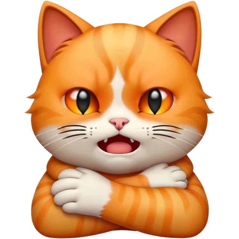 Cat emoji holding arms across neck while crying angry face emoji