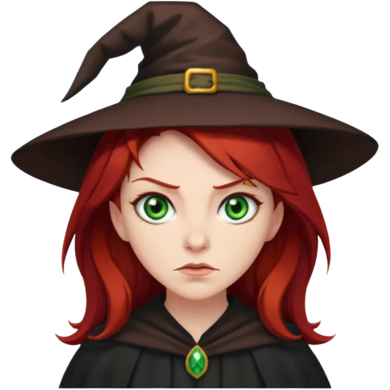 Dark blood Red haired witch. Green eyes annoyed. emoji
