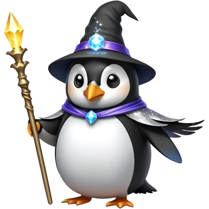 A penguin wizard casting a spell with sparkles emoji