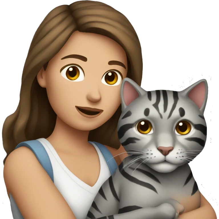 Woman with Brown hair, With a grey Tiger cat in her Arms  emoji
