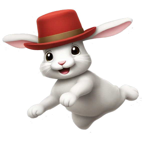 Rabbit doing a somersault while wearing a hat emoji
