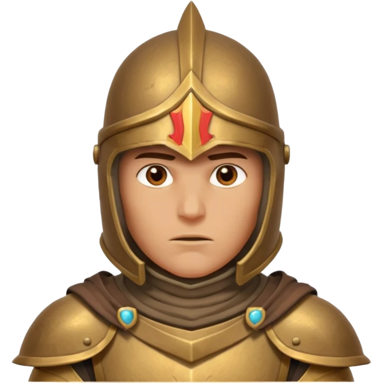 armored desert guardian portrait, head and shoulders only, bronze helmet, desert cape collar, battle-worn armor, strong expression, 3D cartoon, mobile game icon style, clean background, no text, no watermark
 emoji
