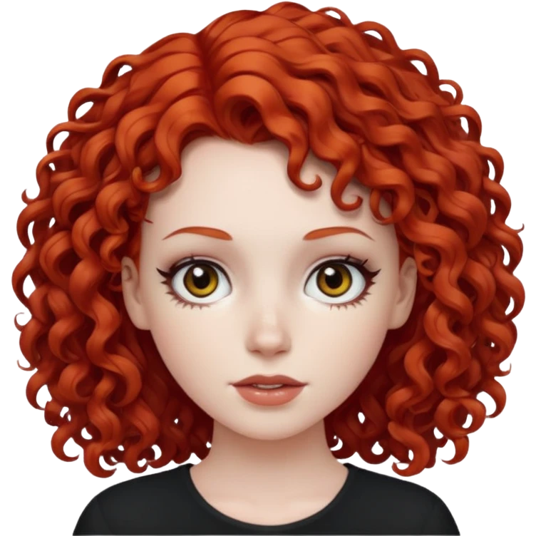 White girl with red curly hair and black eyes emoji