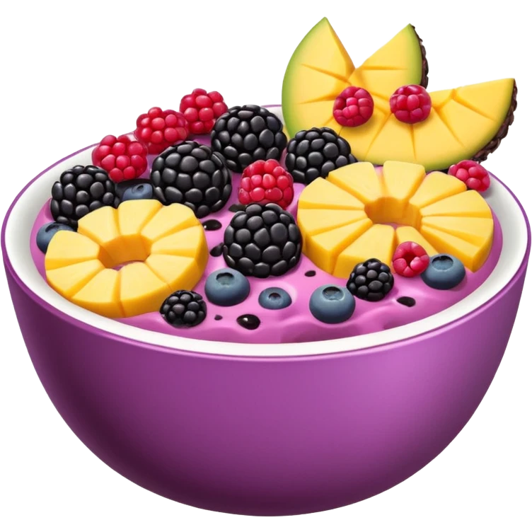 Fruitbowl and cereal acai bowl with blackberrys and mango slices and pink oreos and more berrys and fruits emoji