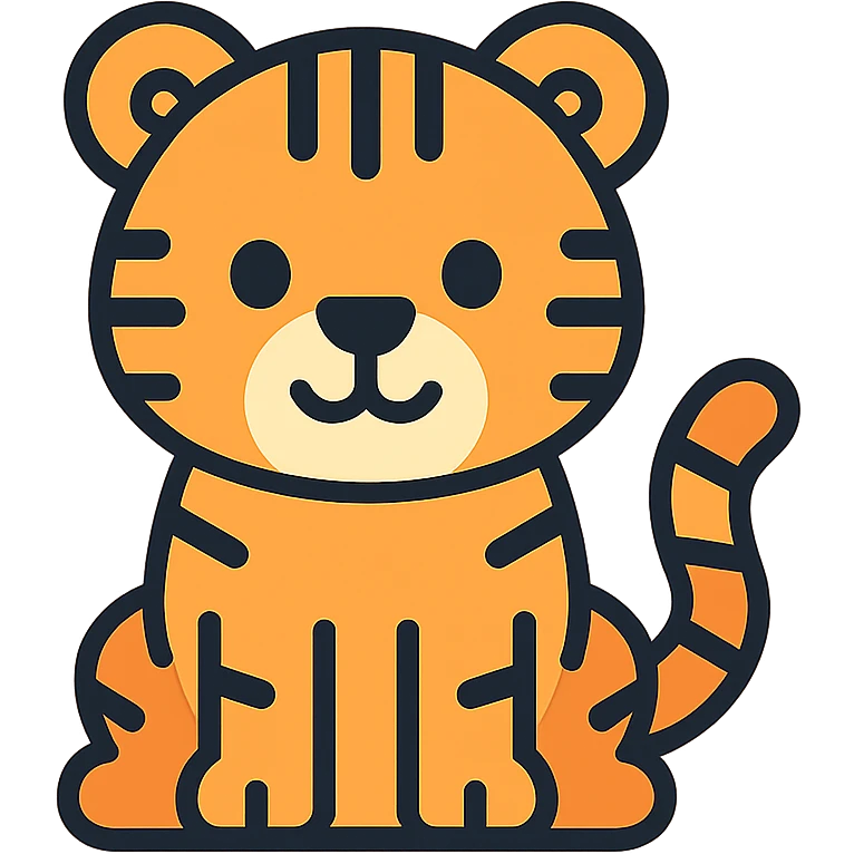 cute cartoon tiger icon, rounded shapes, friendly expression, visible stripes, modern icon style emoji