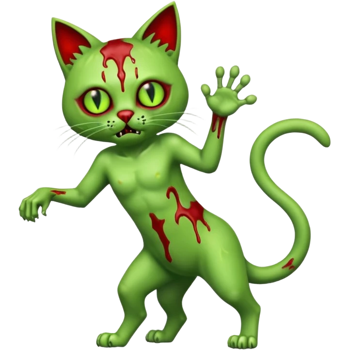 bloody green zombie cat full body with action pose emoji