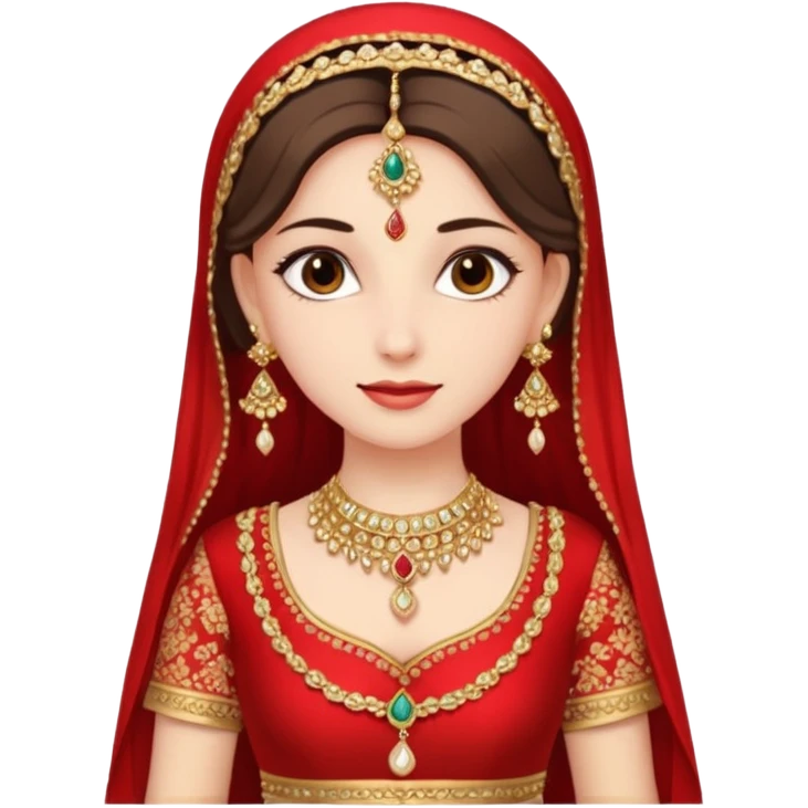 In wedding red lengha and cream kurta with jewelry  emoji