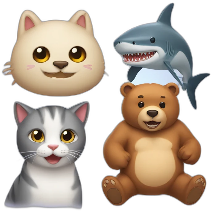 cat and bear and shark emoji