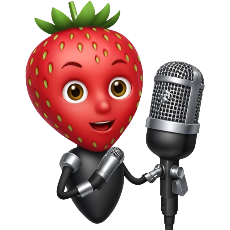 A strawberry holding mic emoji