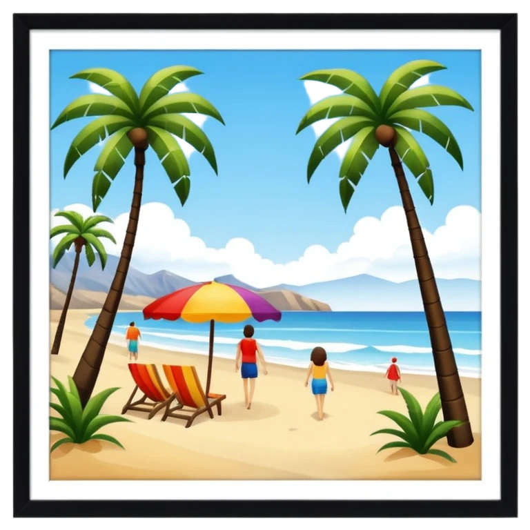 abstract art people on the beach with palm trees landscape  emoji