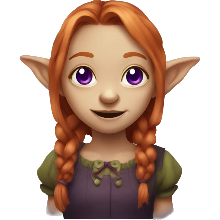 Goblin girl with ginger hair, pigtails, purple eyes emoji