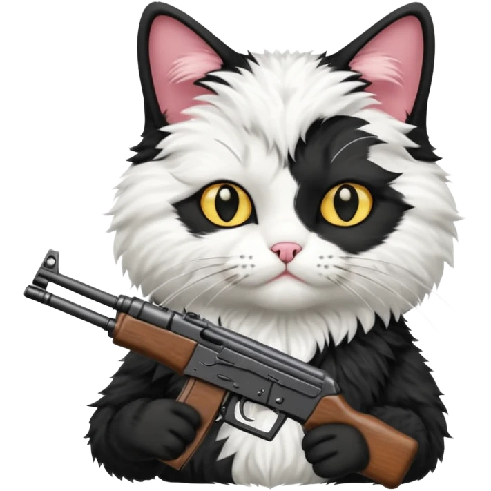 black and white cat with an ak47 gun emoji