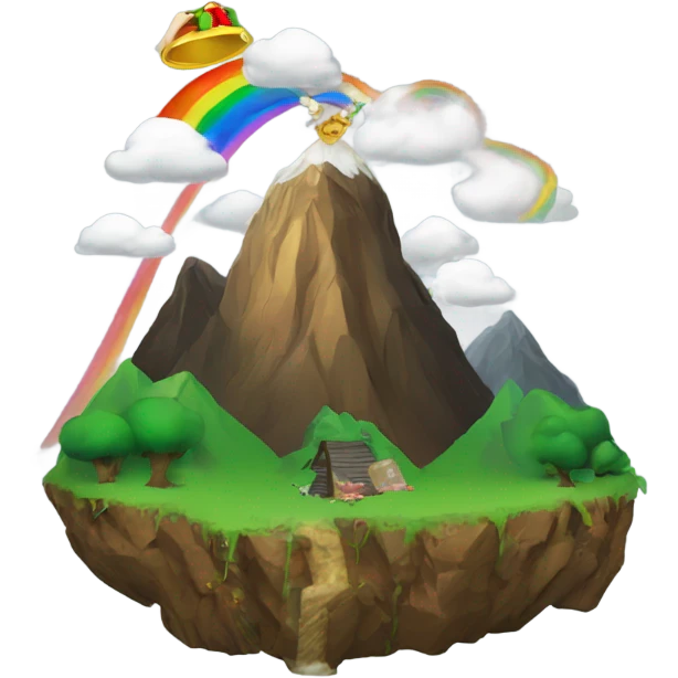 Mountain with pot of gold on topand an elf emoji
