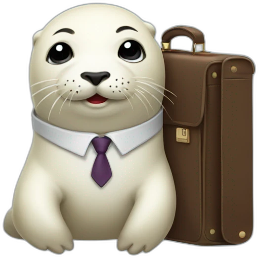 White young seal in tie and with briefcase and closed eyes emoji