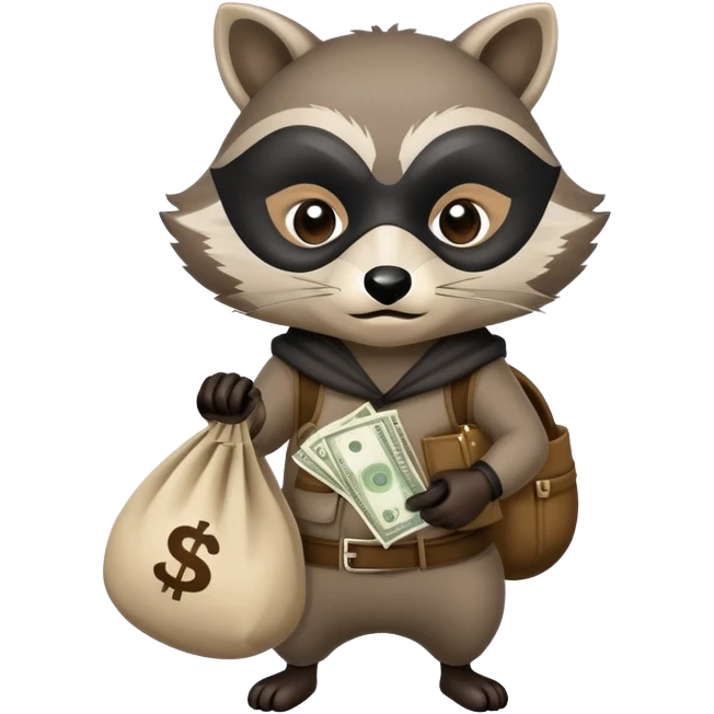 raccoon thief with mask and money bag emoji