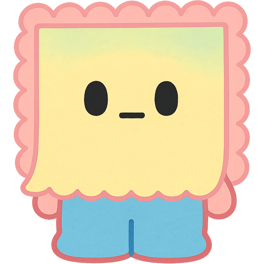 pastel watercolor sticky note with a scalloped edge, soft kawaii style, Japanese stationery, full body, no face, no hands, no legs, no character expression emoji