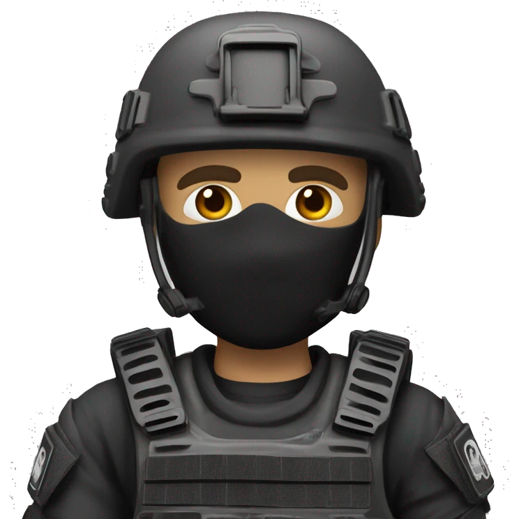 Create a 4K realistic emoji of a SWAT member in full tactical gear, holding a pistol with both hands. Focus on detailed textures and a focused expression, while maintaining an emoji style. emoji