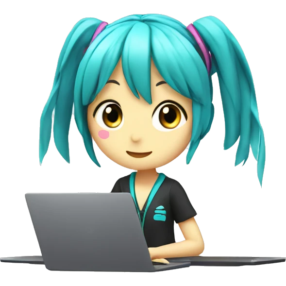 Hastune Miku in front of laptop emoji