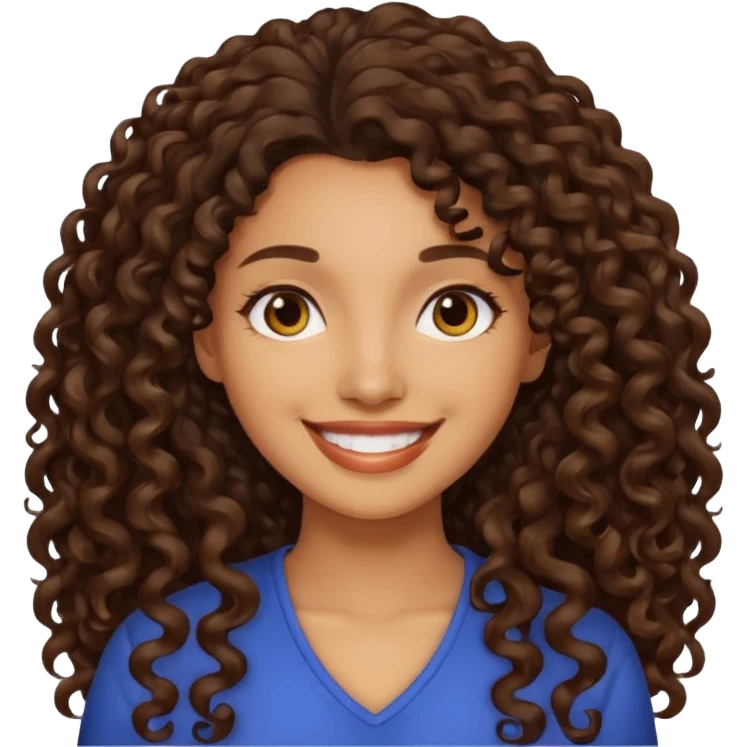 Woman light brown skin long dark curly hair emoji
