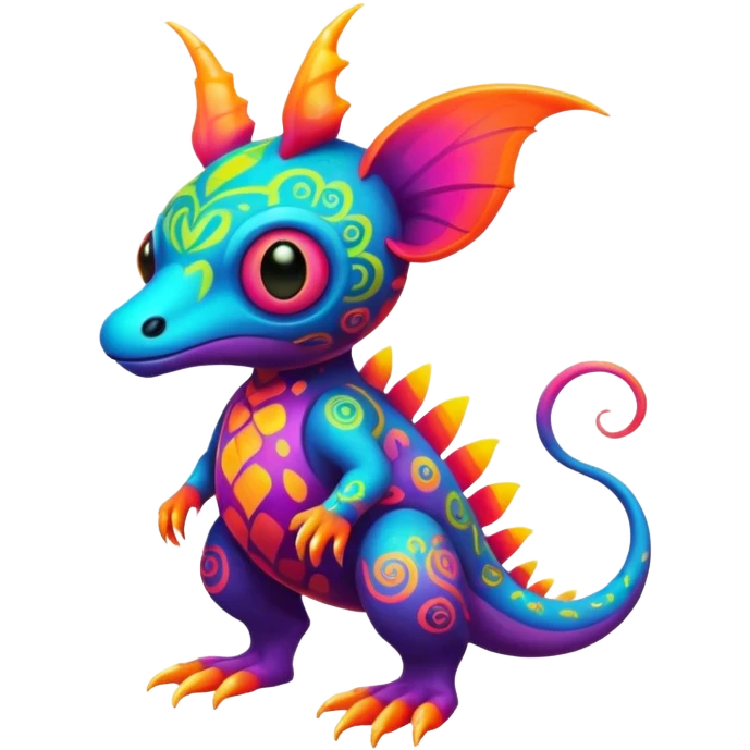 An exotic neon colorful unique bizarre eccentric Fakémon-creature (full body) emoji