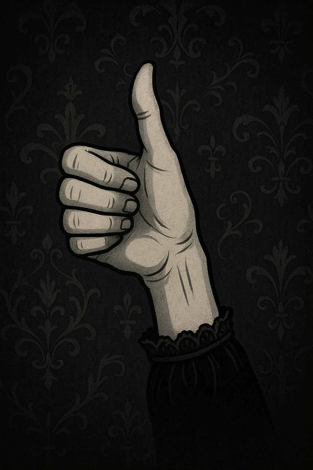 Wednesday Addams' hand inspired by Thing giving a thumbs up, playful gothic style emoji