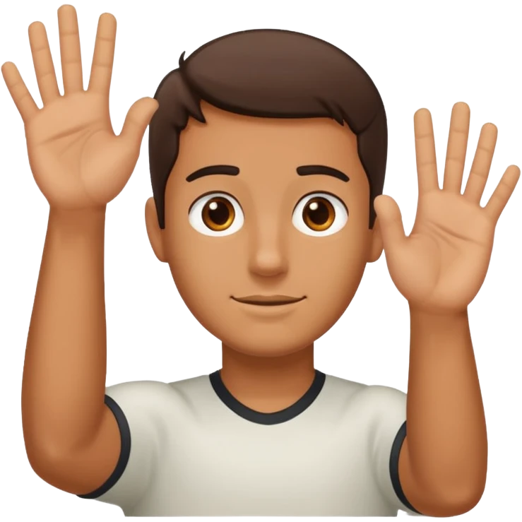 A guy with his left hand higher right lower left hand with a 6 on it right with a 7 emoji