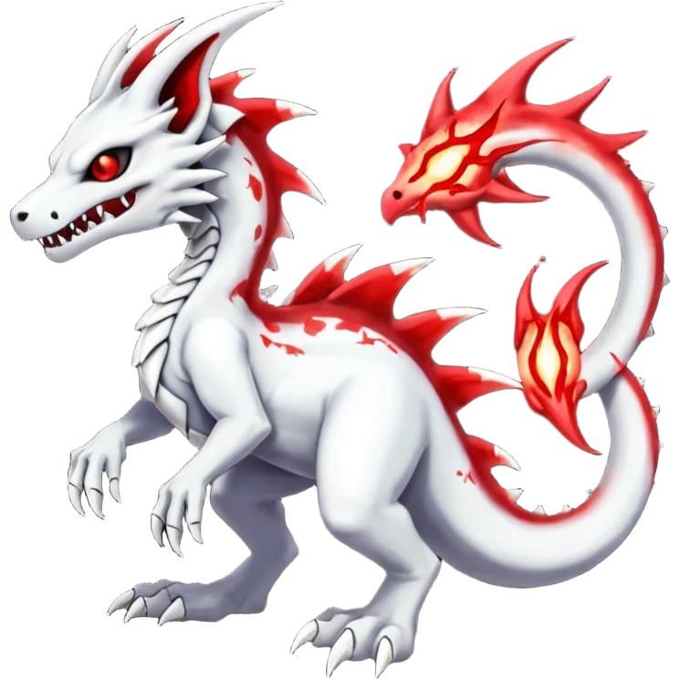 Shiny White Evil Glowing Eldritch Marowak-Salandit-Duskull-Darkdramon-fusion with bloody red markings and a red mane  emoji