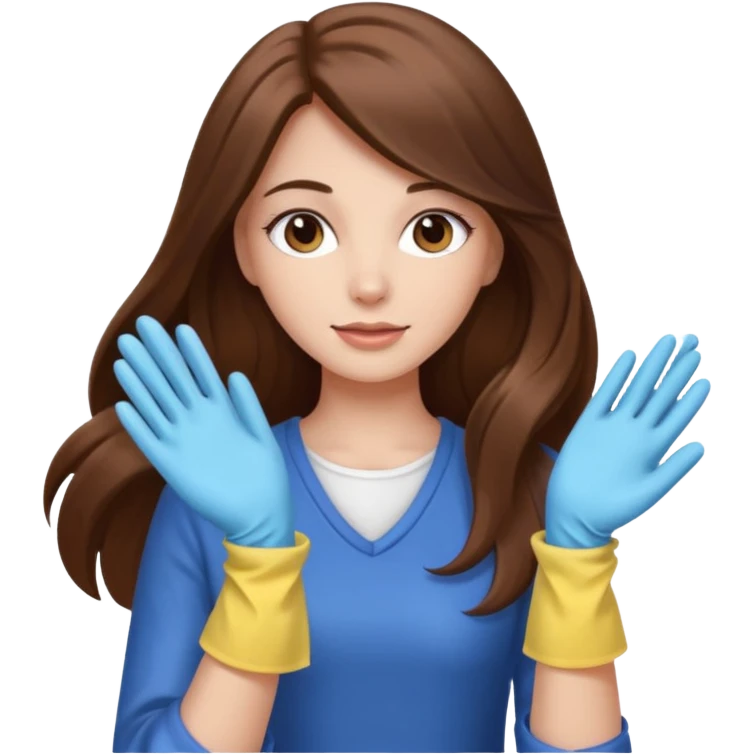 beautiful girl with long brown hair cleaning emoji