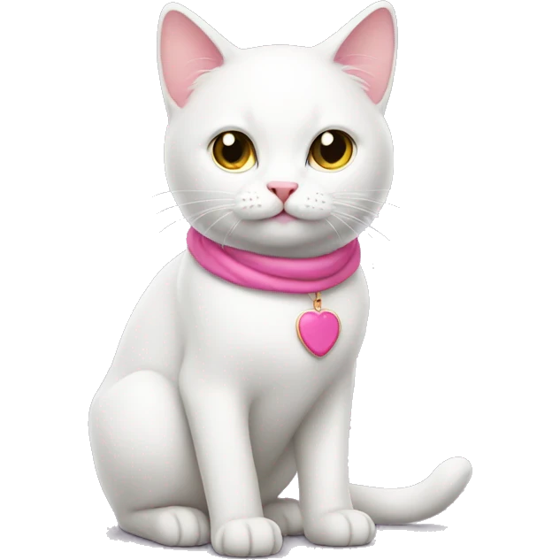 white cat with pink  emoji