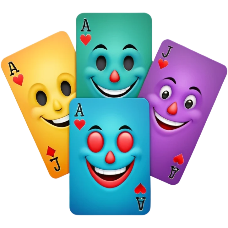 3 poker cards, with crazy colorful human jolly jokers inside emoji