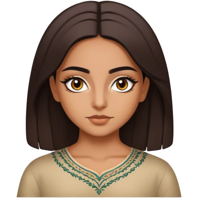 persian girl with brown eyes and eyeliner and shoulder length straightened hair and full brows emoji