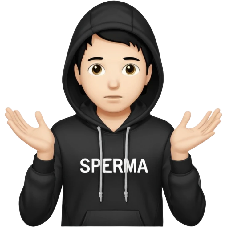 chce by to byla taka emotka 🙍‍♂️
chlopaka z czarnymi losami i czarna bluza z biaty.m
napisem "sperma" na srdoku i zeby od boku byla czyjas INNA reka od boku ciagnaca za sznurek od
kaptura od bluzy tej pierwszej osobyl emoji