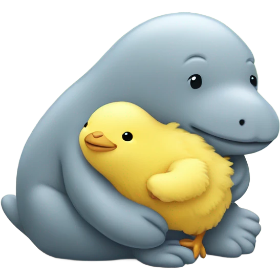 a yellow chick hugging a manatee emoji