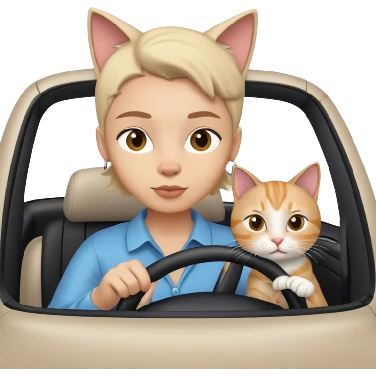 Person driving a car with a cat emoji