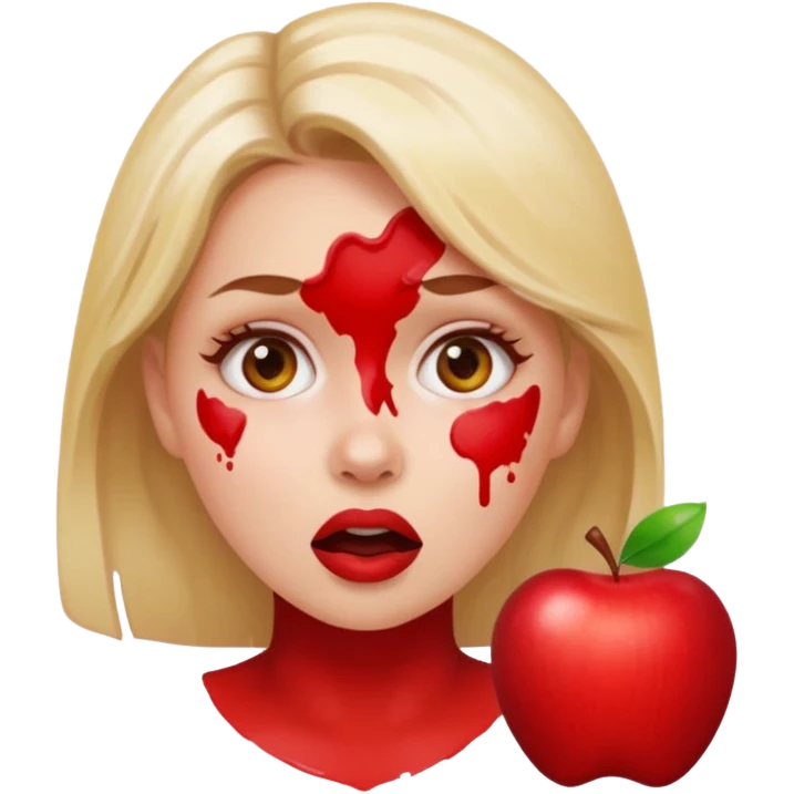 woman with red paint on her face, surprised expression, apple style emoji emoji
