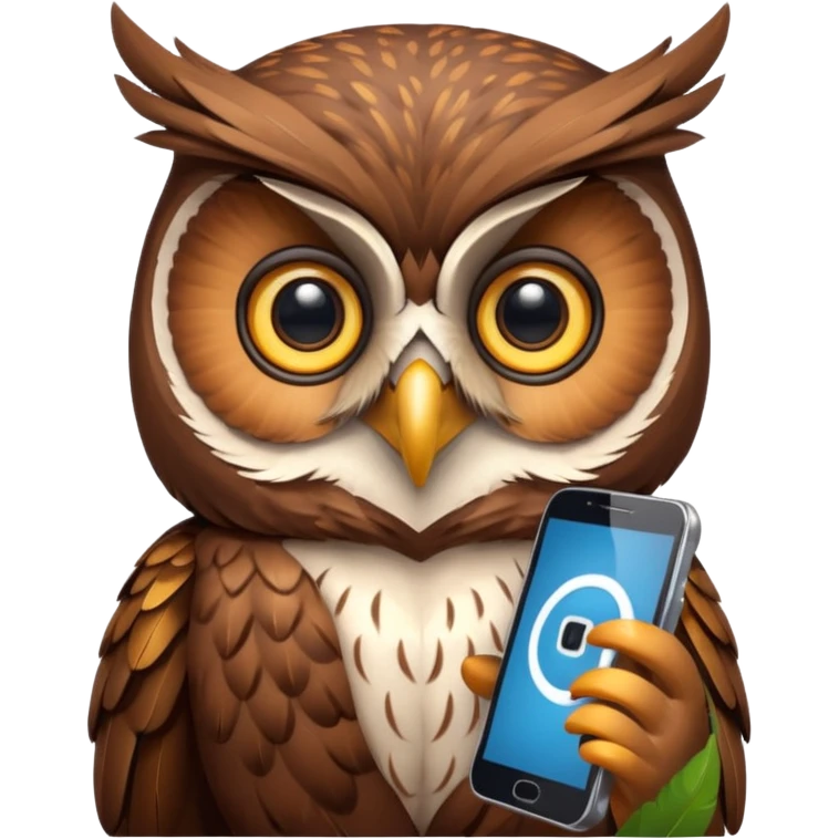 Сова с телефоном emoji