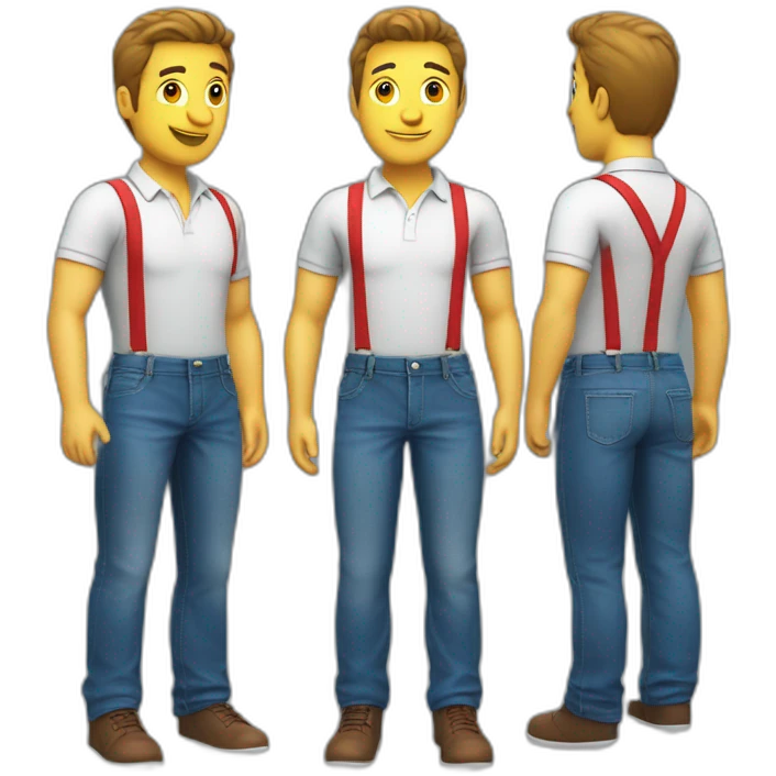 A man mboots, a polo shirt, jeans and red suspenders emoji