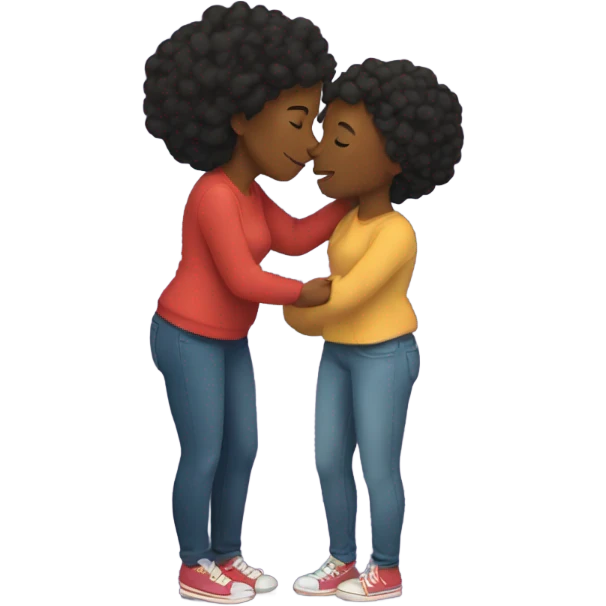 Black and black women kissing and hugging  emoji