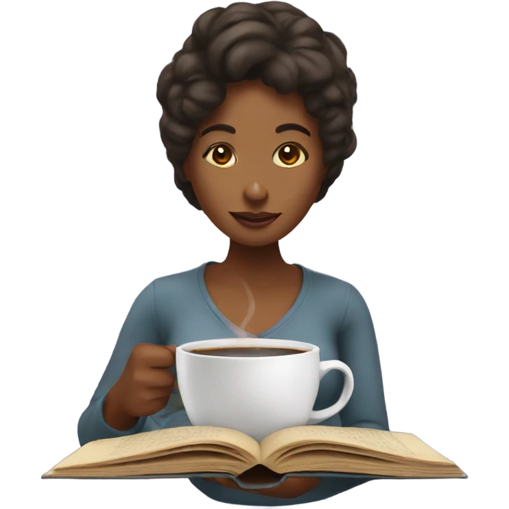 A woman reading a book while having coffe emoji
