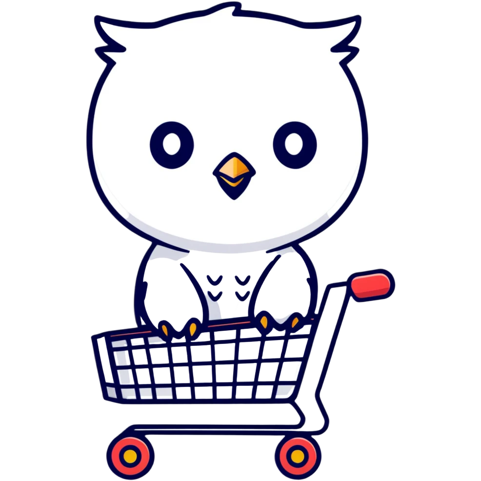 Cute Twilio owl standing in a shopping cart emoji