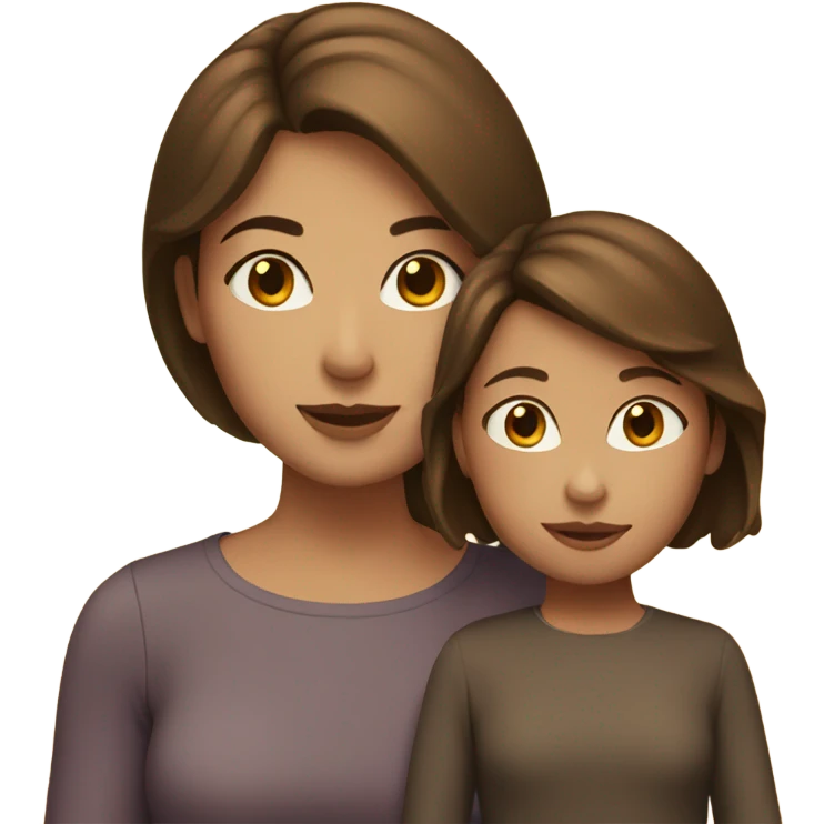 Mom with short brown beautiful hair and daughter with long brown hair  emoji