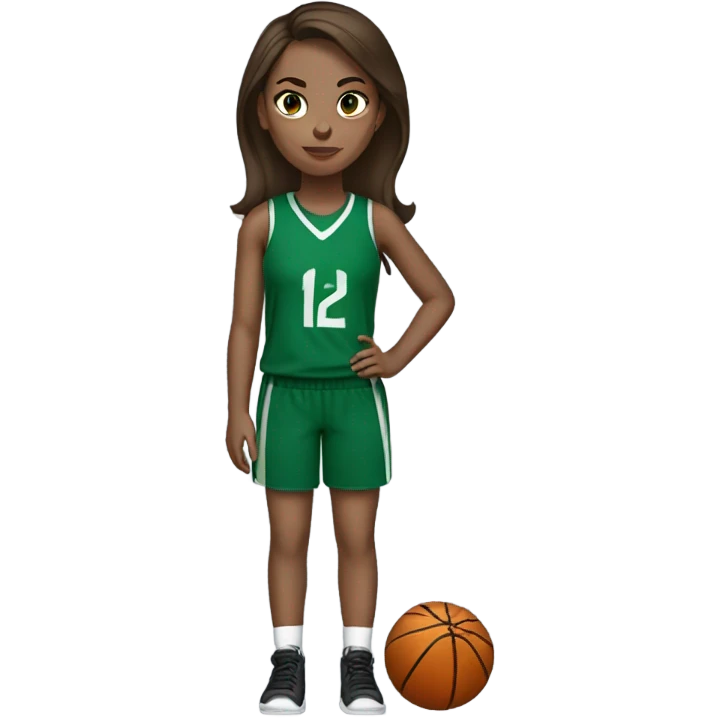 Straight brown hair #12 girl playing basketball green uniform skinny emoji