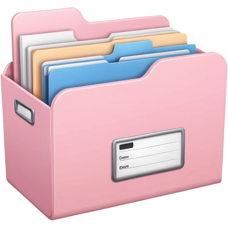 Light Pink file folder full of documents storage box with label emoji