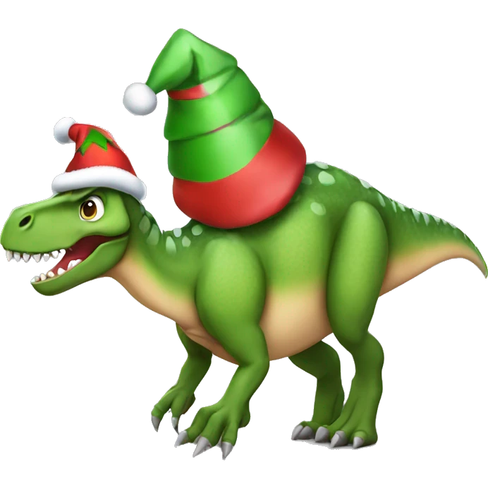 A dinosaur wearing a Christmas hat emoji
