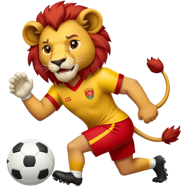 A Lion with a Trikot which is half yellow and half red who is playing football emoji