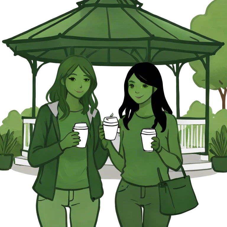  Girls walking with coffee by gazebo emoji