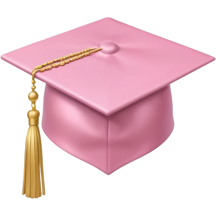 Pastel pink graduation cap with satin texture, gold tassel, elegant minimal style emoji