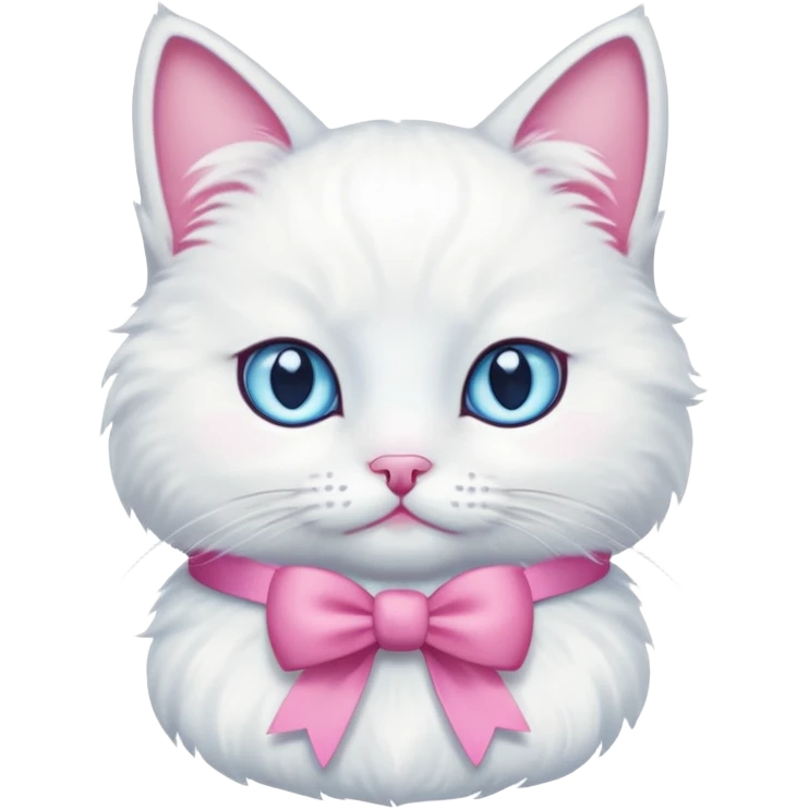 white cat with a pink bow and blue eyes emoji