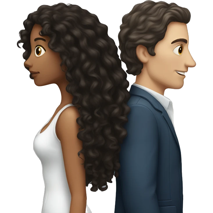 White Man with dark hair kissing white woman with long dark curly hair emoji