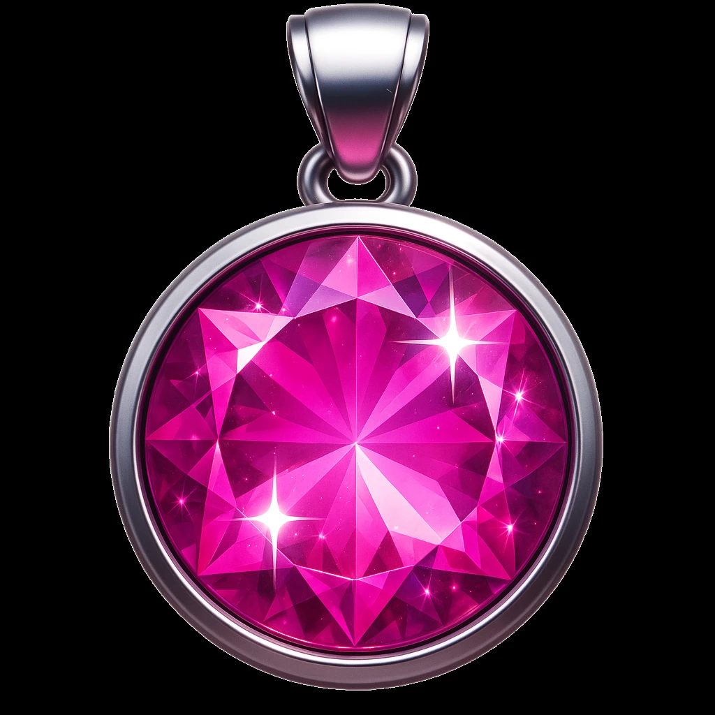 Add a pink hue and extra sparkle to the purple sugilite holographic gem charm with silver metal frame, keep emoji style, no gemstone accents emoji